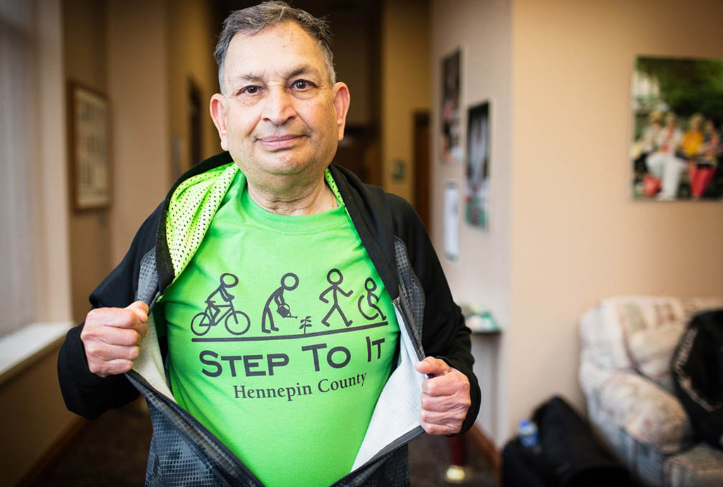 Man with step to it t-shirt