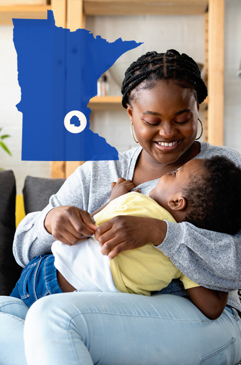 Mother holding baby with Minnesota watermark over photo