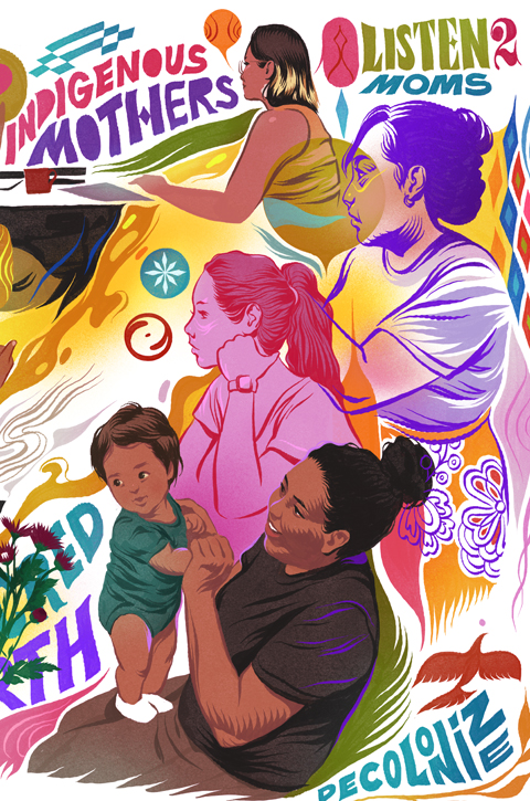 American Indian graphic art of community gathering 