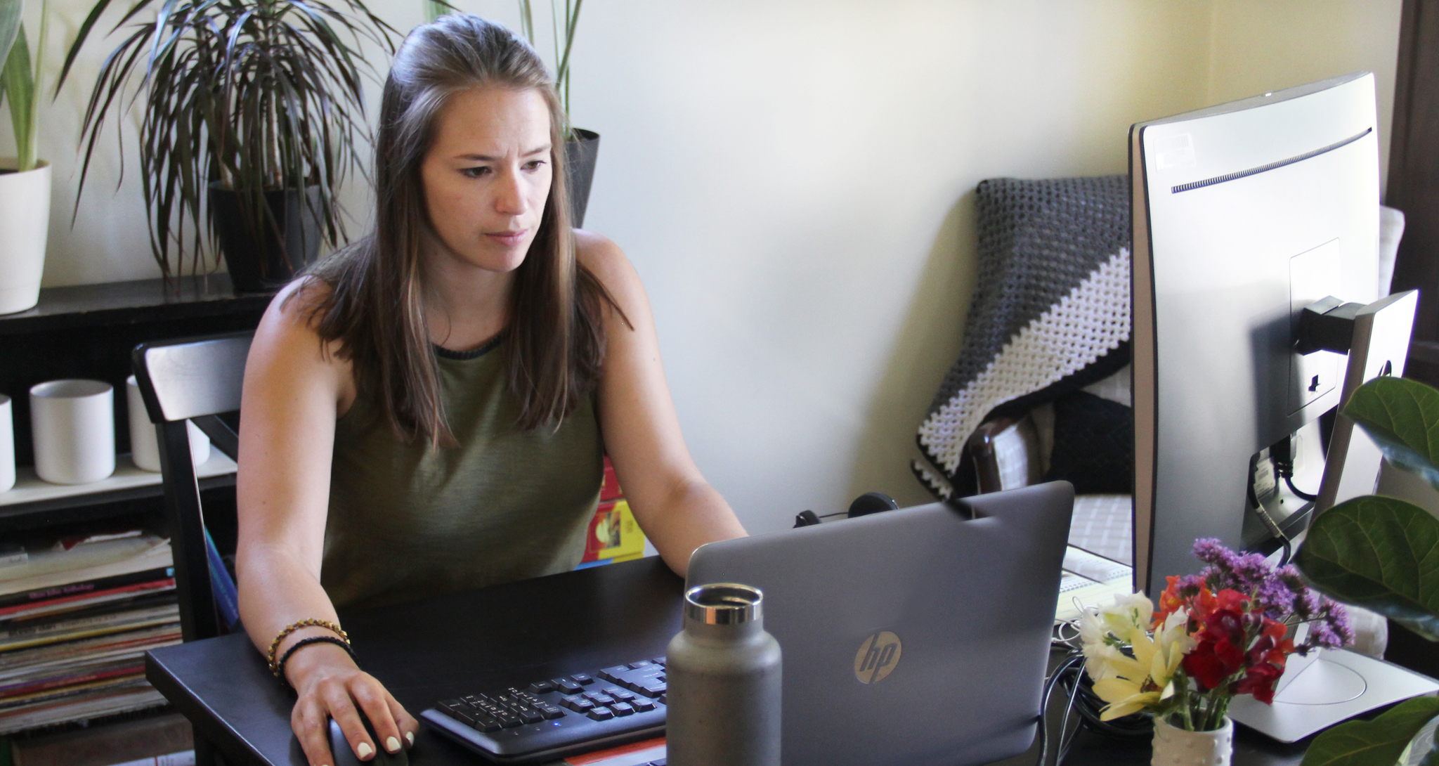 Hennepin County epidemiologist Franny Dorr working at her computer