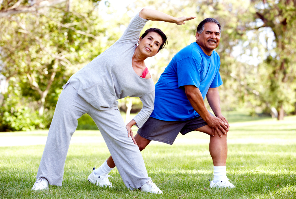Hispanic couple working out