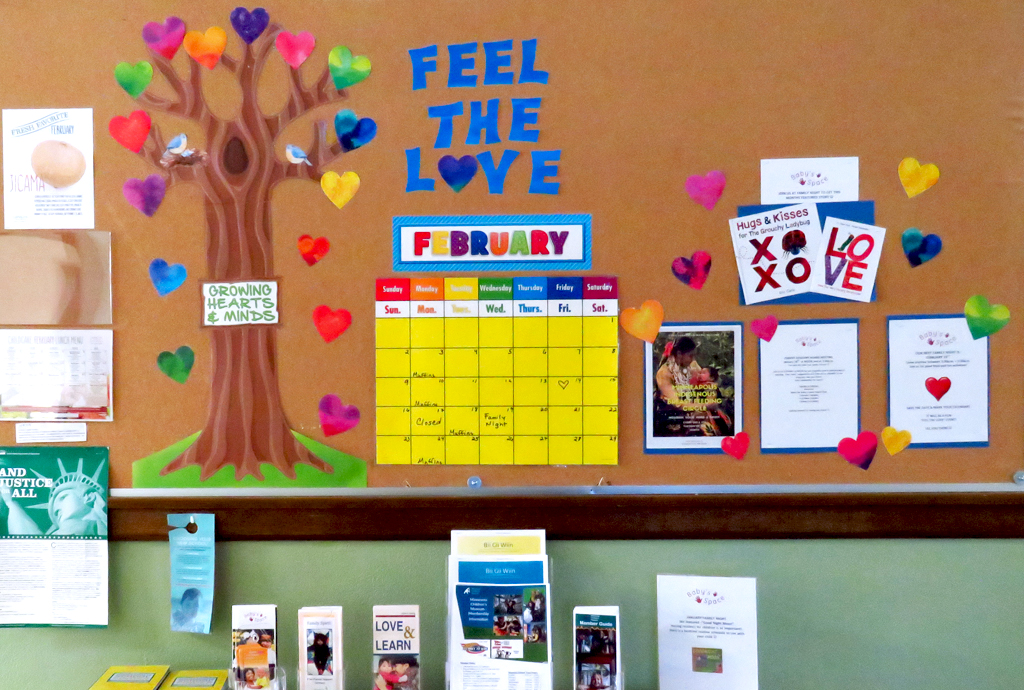 A bulletin board inside Baby Space